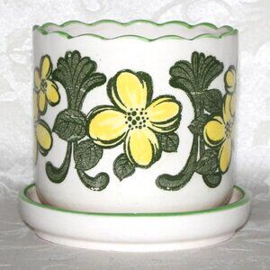 Vintage Nagoya Planter | Japanese Ceramic Flower Pot | Yellow Green Plant Pot